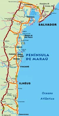 Mapa Rodovi&aacute;rio do Sul da Bahia
